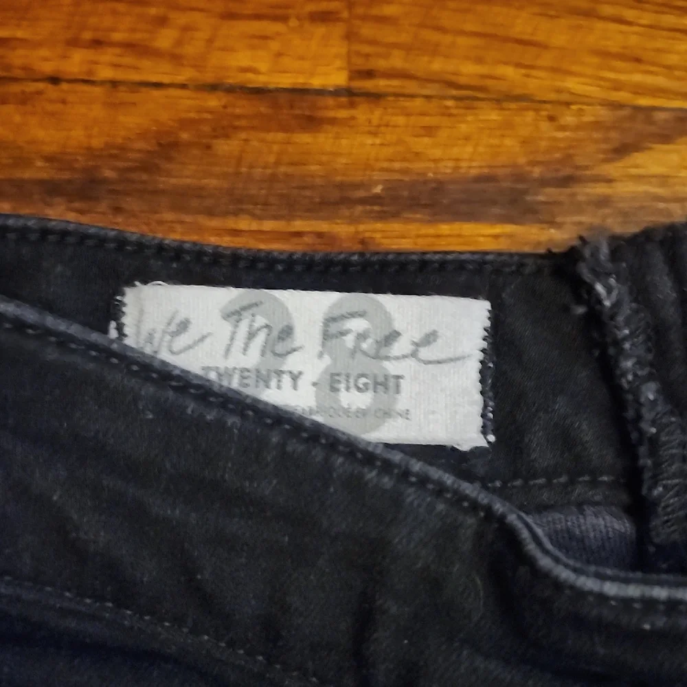 Free People Crvy Ultra High Waist Flare Black Jeans Boho Hippie Raw Hem Lace Up